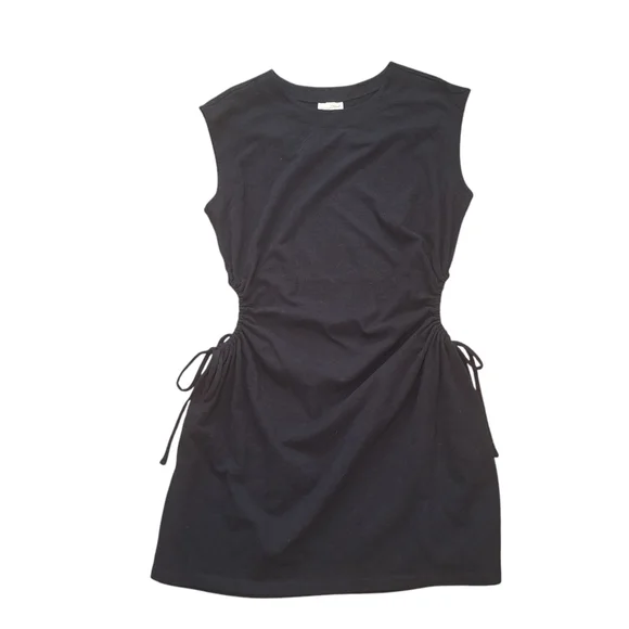 black t shirt dress target Women Casual Ruffle Hem T-Shirt Dress Flared Short Sleeves Loose Fit Tunic Dresses, Black, S